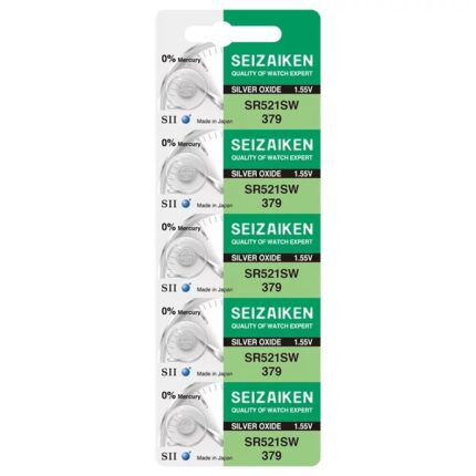Seizaiken SR521SW Battery (379) 1.55v Silver Oxide Button Cell - Pack of 5